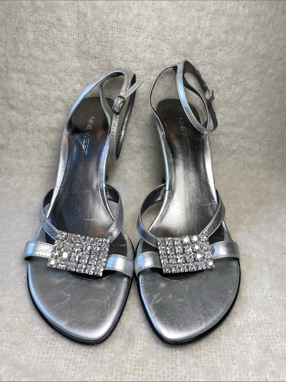 Nine West Metallic Silver Rhinestone Sling Sandals
